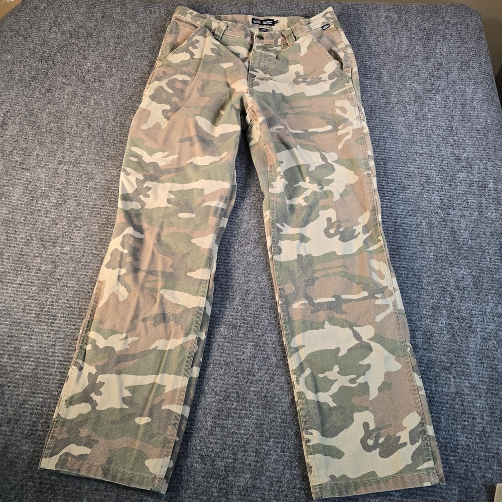 Vans Pants Mens Size 32 Green Camouflage Drill Chore Carpenter Loose Fit